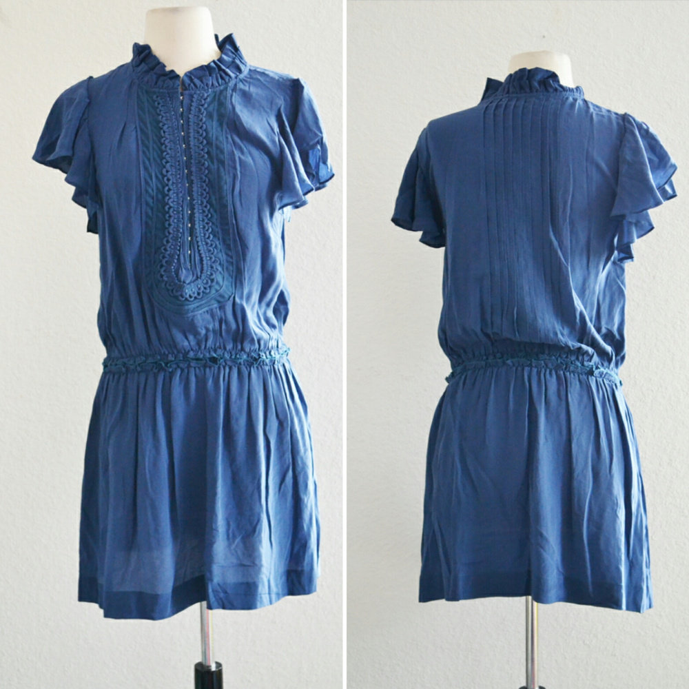 Dark Blue Ruffle Flutter Sleeve Dress - Picture 3 of 4